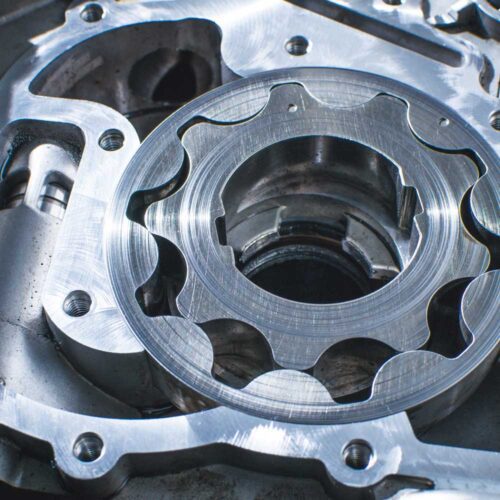 Oil pump gear set ready for fresh oil.
