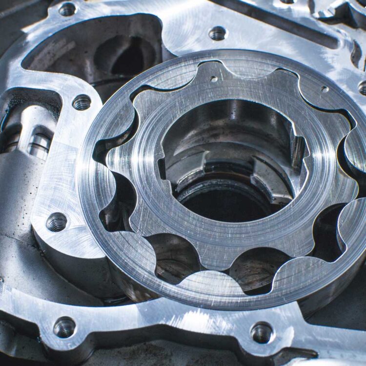 Oil pump gear set ready for fresh oil.